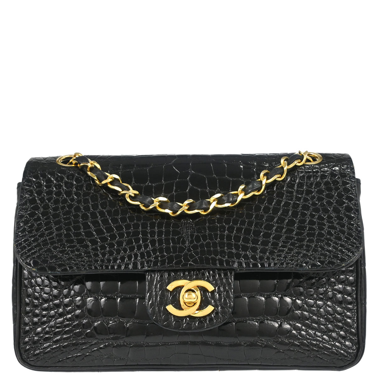 Chanel 1986-1988* Black Alligator Small Classic Double Flap Shoulder Bag