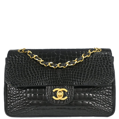 Chanel 1986-1988* Black Alligator Small Classic Double Flap Shoulder Bag
