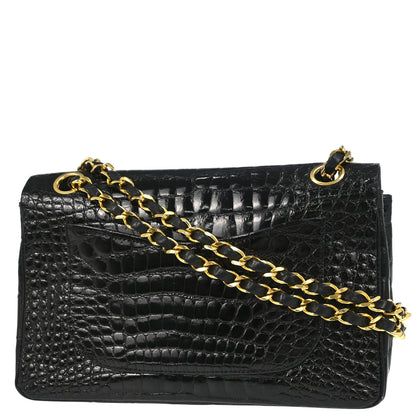 Chanel 1986-1988* Black Alligator Small Classic Double Flap Shoulder Bag