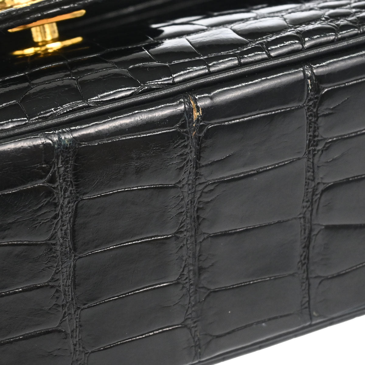 Chanel 1986-1988* Black Alligator Small Classic Double Flap Shoulder Bag