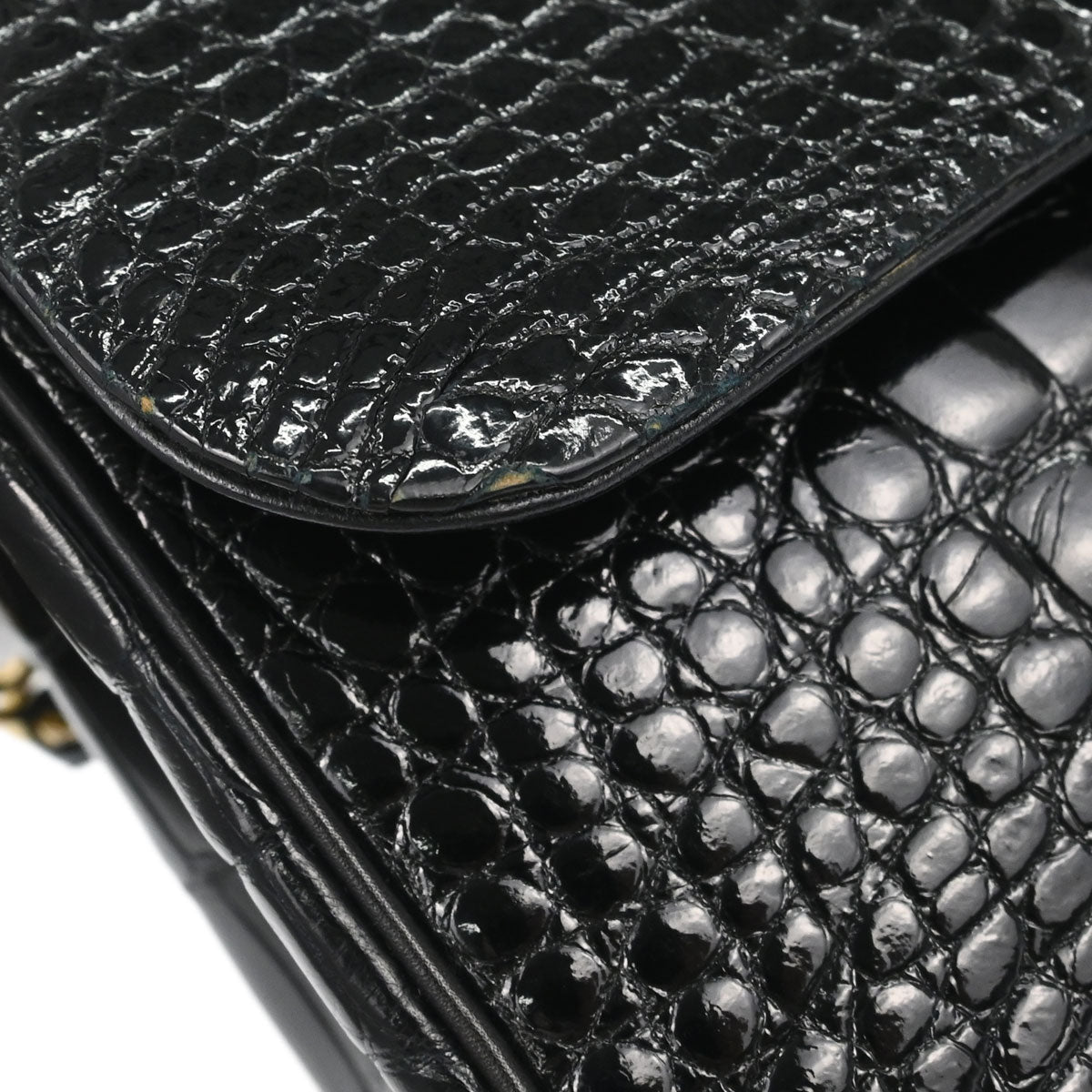 Chanel 1986-1988* Black Alligator Small Classic Double Flap Shoulder Bag