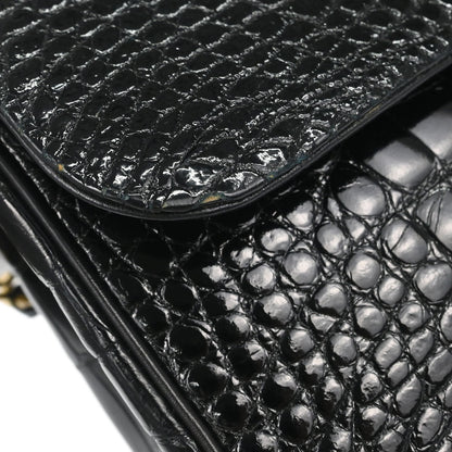 Chanel 1986-1988* Black Alligator Small Classic Double Flap Shoulder Bag
