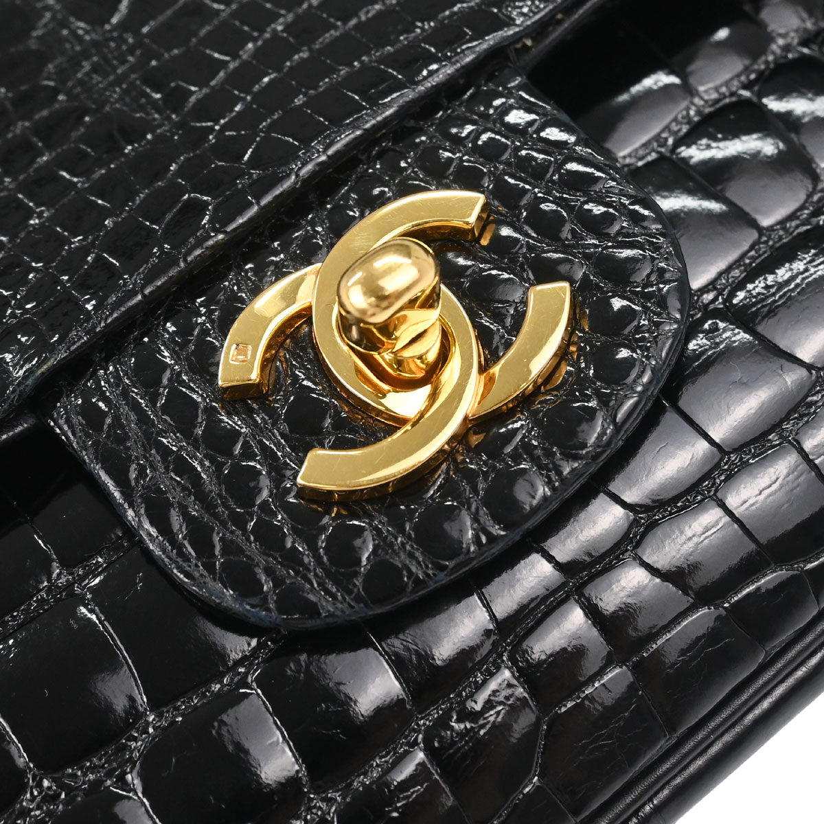 Chanel 1986-1988* Black Alligator Small Classic Double Flap Shoulder Bag