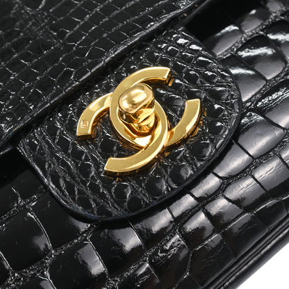 Chanel 1986-1988* Black Alligator Small Classic Double Flap Shoulder Bag