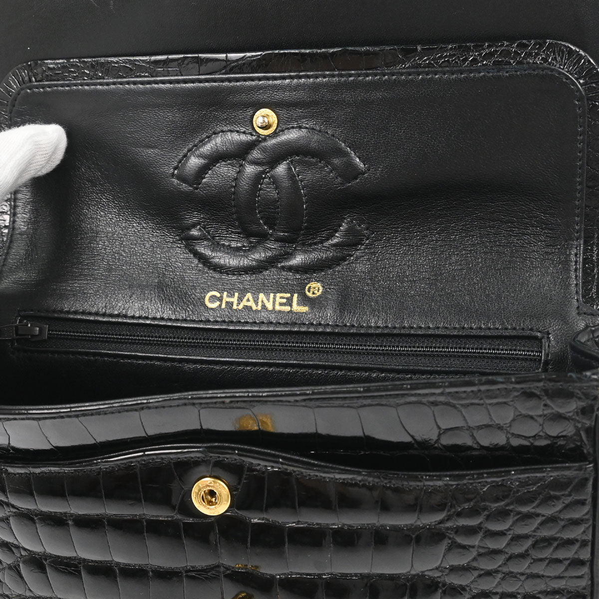 Chanel 1986-1988* Black Alligator Small Classic Double Flap Shoulder Bag