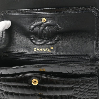 Chanel 1986-1988* Black Alligator Small Classic Double Flap Shoulder Bag