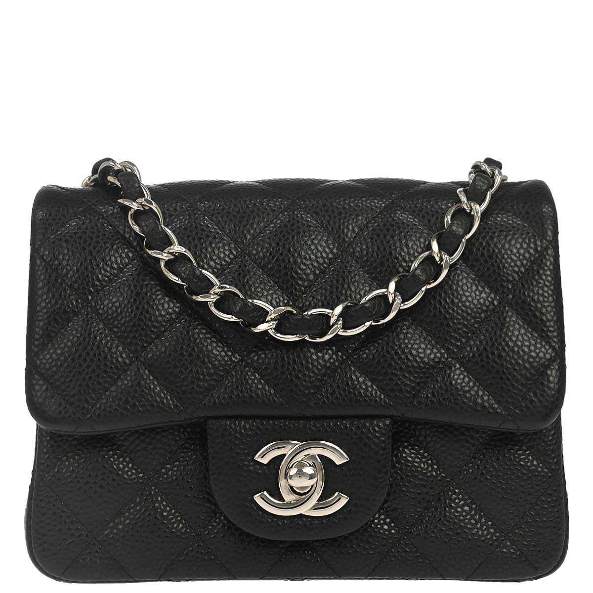 Chanel 2014-2015 Black Caviar Skin Mini Classic Square Flap Shoulder Bag 17
