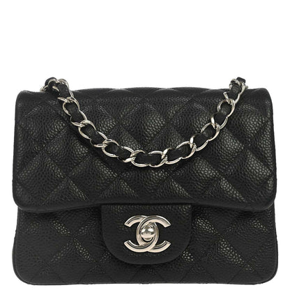 Chanel 2014-2015 Black Caviar Skin Mini Classic Square Flap Shoulder Bag 17