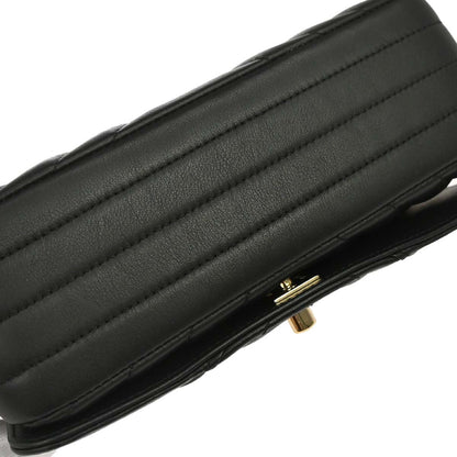 Chanel Black Lambskin Chevron Turnlock Mini Full Flap Shoulder Bag