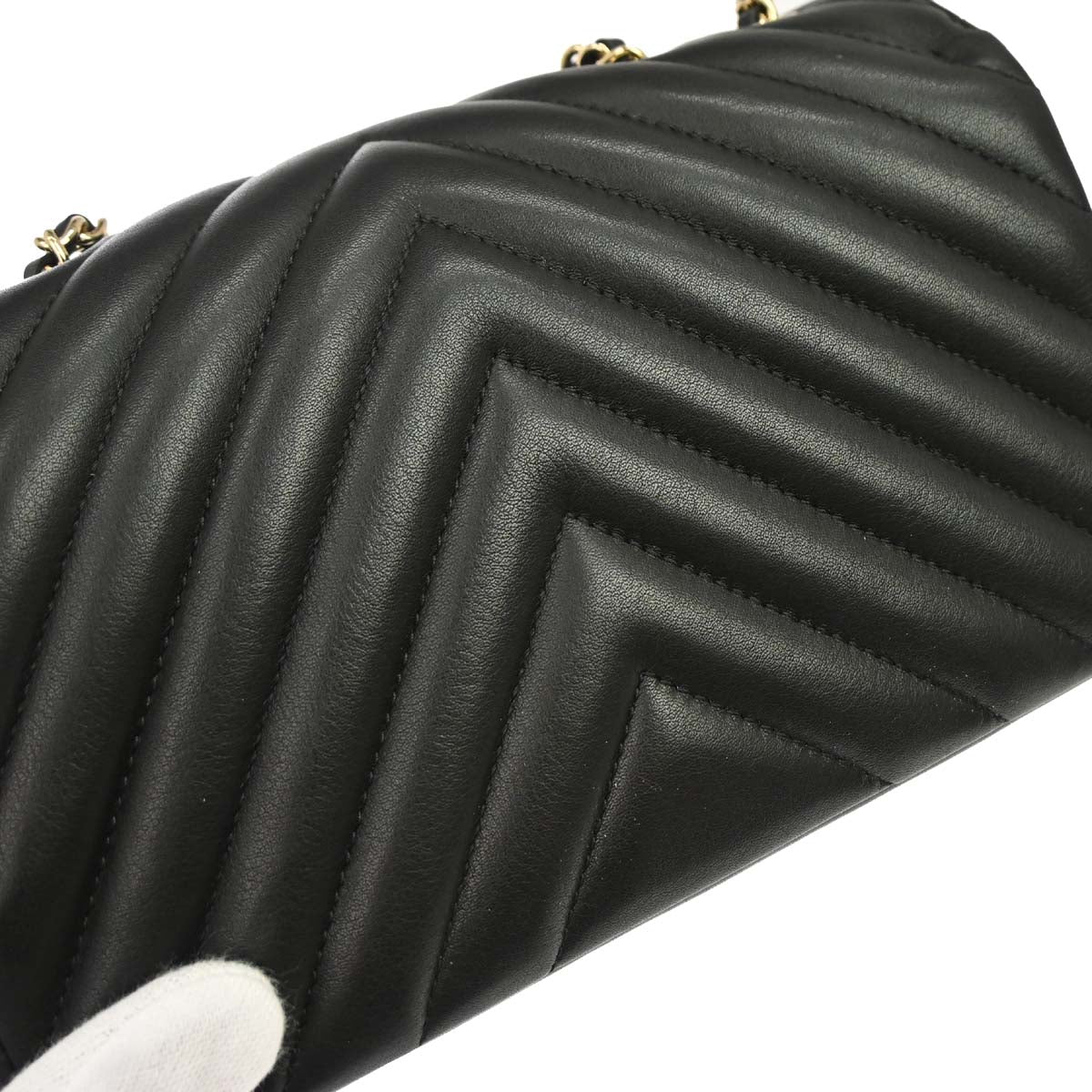 Chanel Black Lambskin Chevron Turnlock Mini Full Flap Shoulder Bag