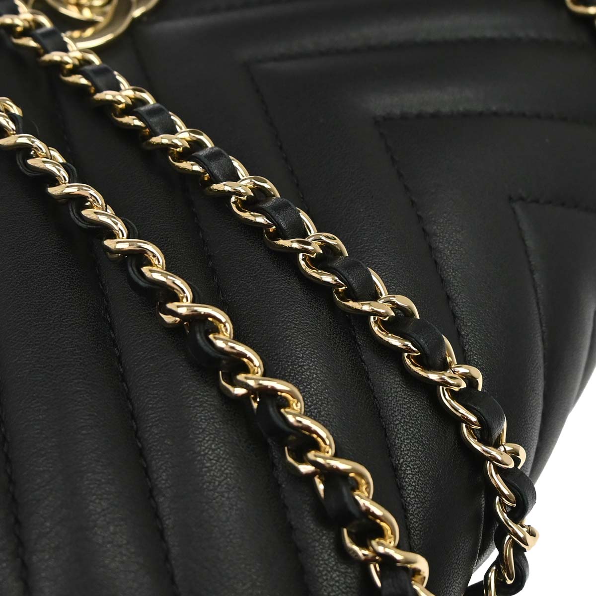 Chanel Black Lambskin Chevron Turnlock Mini Full Flap Shoulder Bag