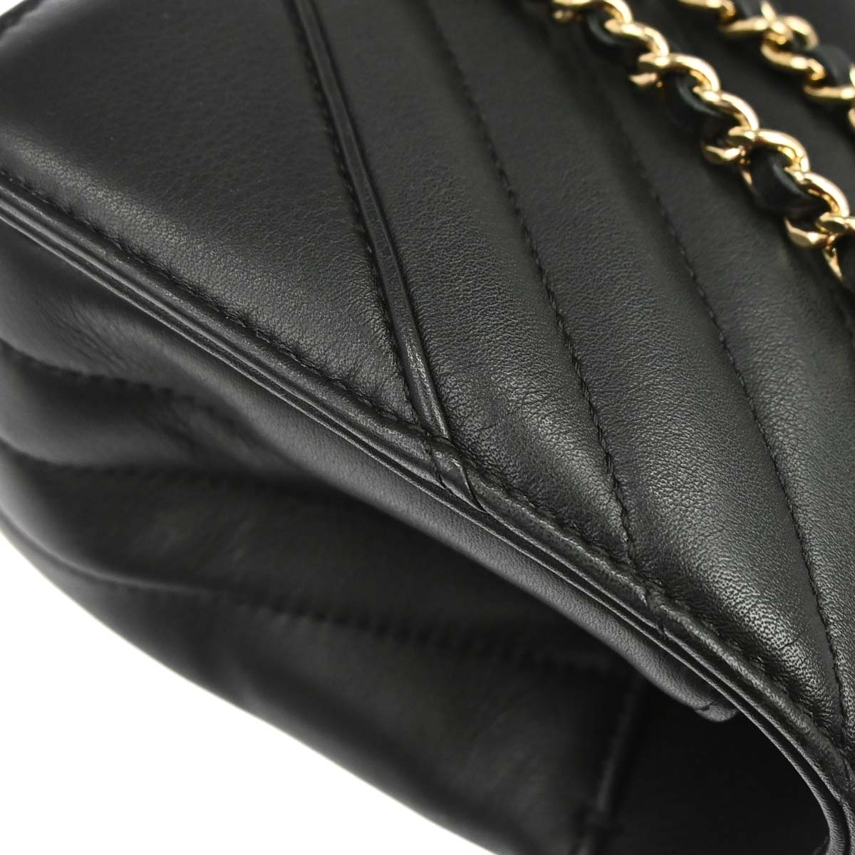 Chanel Black Lambskin Chevron Turnlock Mini Full Flap Shoulder Bag