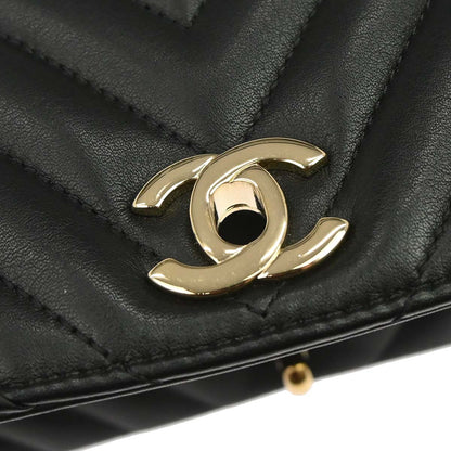 Chanel Black Lambskin Chevron Turnlock Mini Full Flap Shoulder Bag