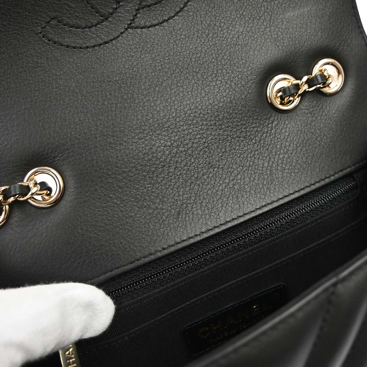 Chanel Black Lambskin Chevron Turnlock Mini Full Flap Shoulder Bag