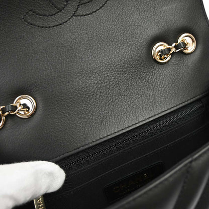 Chanel Black Lambskin Chevron Turnlock Mini Full Flap Shoulder Bag