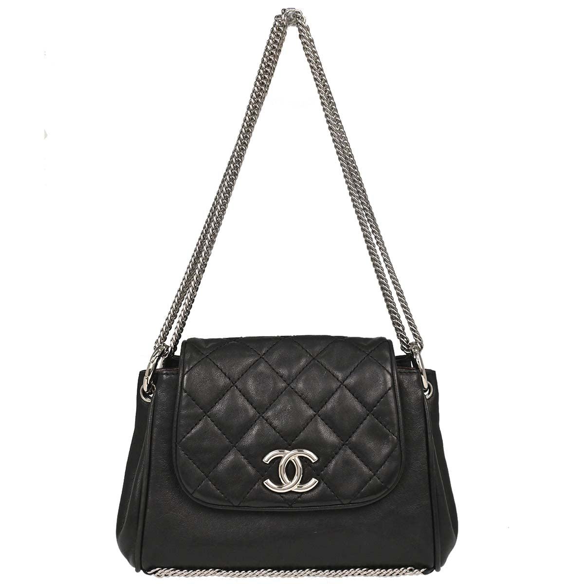 Chanel Black Lambskin Accordion Flap Shoulder Bag