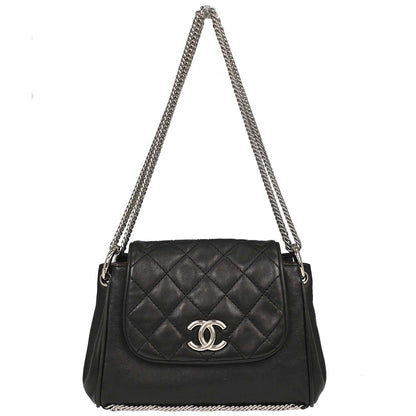 Chanel Black Lambskin Accordion Flap Shoulder Bag