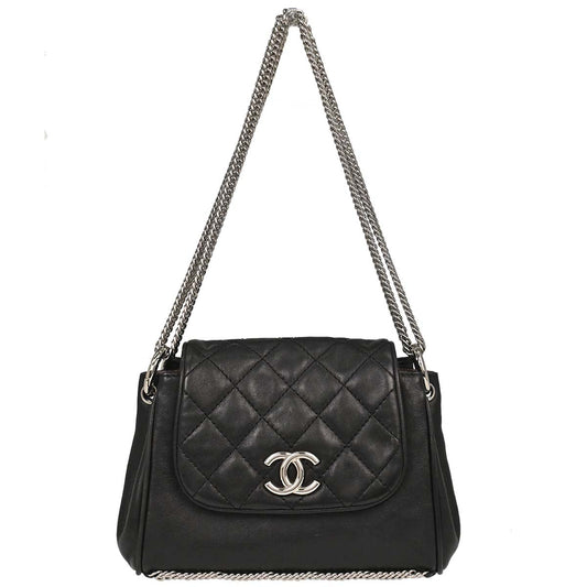 Chanel 2008-2009 Black Lambskin Accordion Flap Shoulder Bag