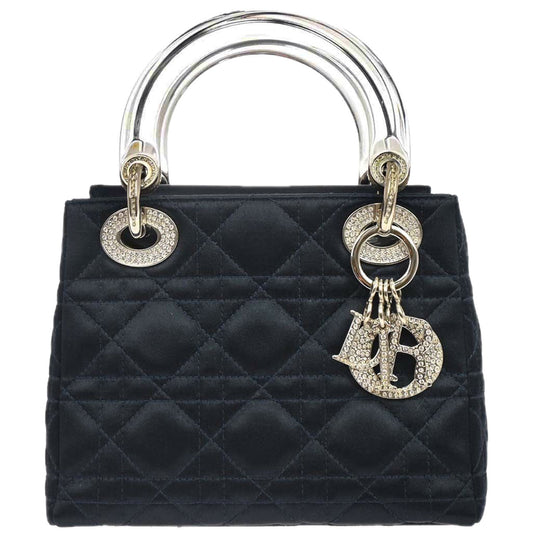 Christian Dior Navy Satin Small Lady Dior Handbag