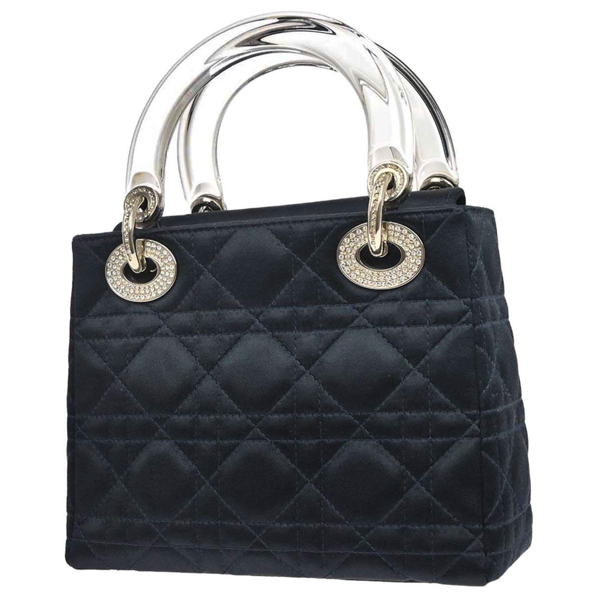 Christian Dior Navy Satin Small Lady Dior Handbag