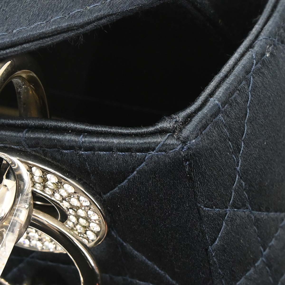 Christian Dior Navy Satin Small Lady Dior Handbag
