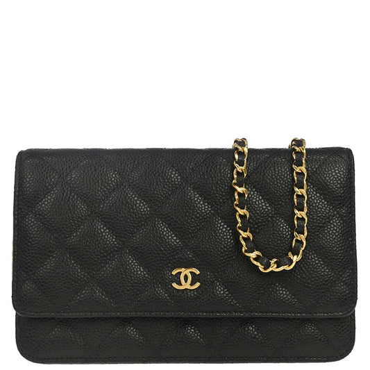 Chanel 2019 Black Caviar Skin Classic WOC Wallet on Chain Shoulder Bag
