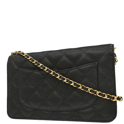 Chanel 2019 Black Caviar Skin Classic WOC Wallet on Chain Shoulder Bag
