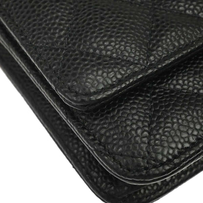 Chanel 2019 Black Caviar Skin Classic WOC Wallet on Chain Shoulder Bag