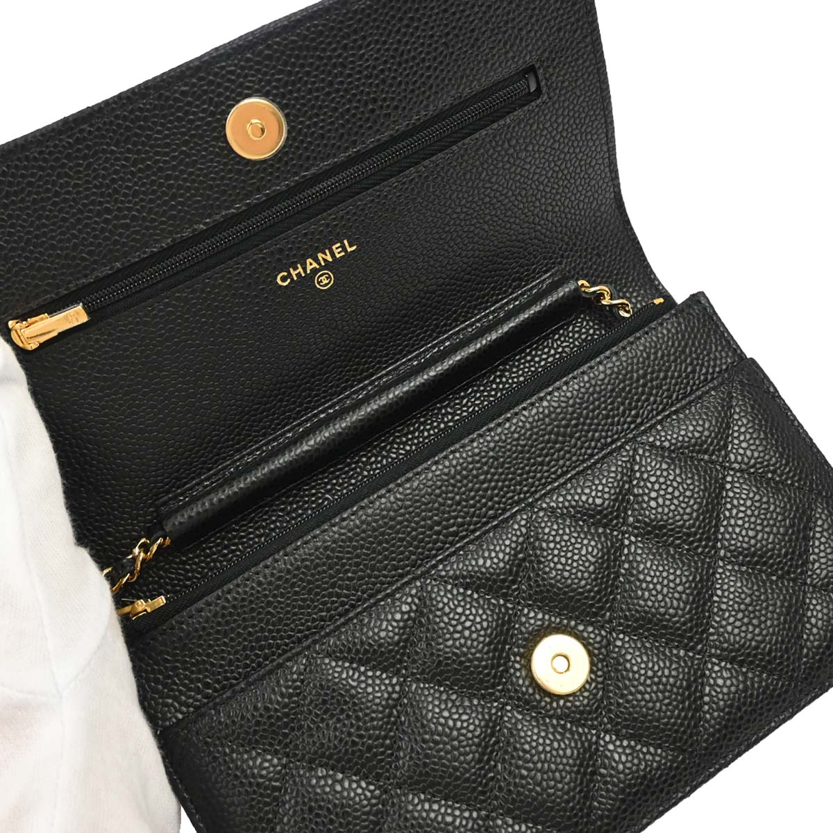 Chanel 2019 Black Caviar Skin Classic WOC Wallet on Chain Shoulder Bag