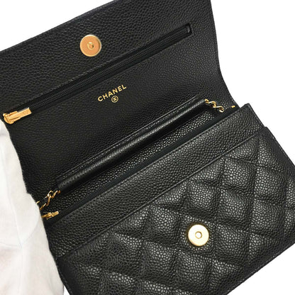 Chanel 2019 Black Caviar Skin Classic WOC Wallet on Chain Shoulder Bag