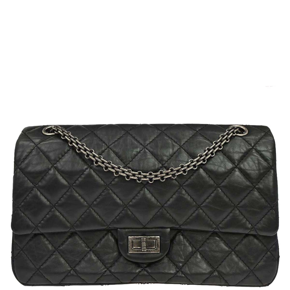 Chanel Black Calfskin 2.55 Classic Double Flap Shoulder Bag