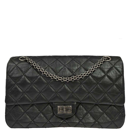 Chanel Black Calfskin 2.55 Classic Double Flap Shoulder Bag