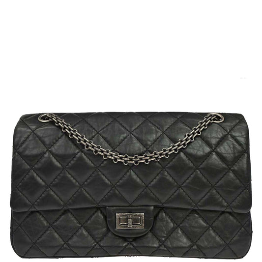 Chanel Black Calfskin 2.55 Classic Double Flap Shoulder Bag