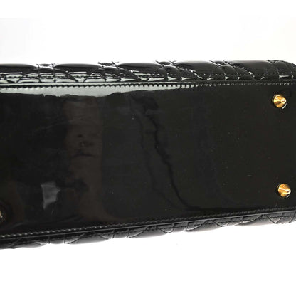Christian Dior Black Patent leather Medium Lady Dior Cannage 2way Shoulder Handbag