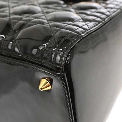 Christian Dior Black Patent leather Medium Lady Dior Cannage 2way Shoulder Handbag