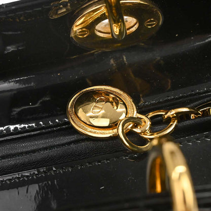 Christian Dior Black Patent leather Medium Lady Dior Cannage 2way Shoulder Handbag