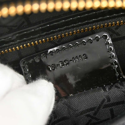 Christian Dior Black Patent leather Medium Lady Dior Cannage 2way Shoulder Handbag