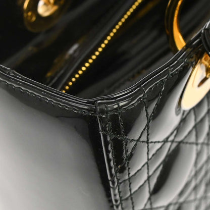 Christian Dior Black Patent leather Medium Lady Dior Cannage 2way Shoulder Handbag