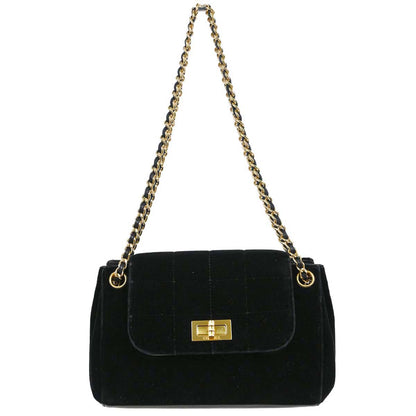Chanel 2001-2003 Black Velvet Choco Bar Mademoiselle Lock Shoulder Bag