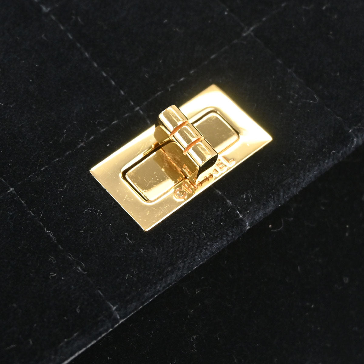 Chanel 2001-2003 Black Velvet Choco Bar Mademoiselle Lock Shoulder Bag