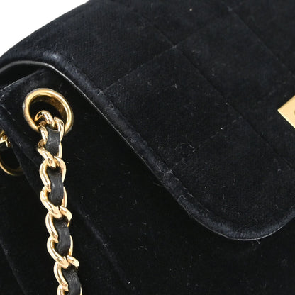 Chanel 2001-2003 Black Velvet Choco Bar Mademoiselle Lock Shoulder Bag