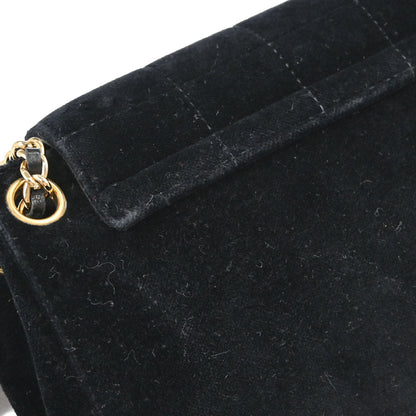 Chanel 2001-2003 Black Velvet Choco Bar Mademoiselle Lock Shoulder Bag