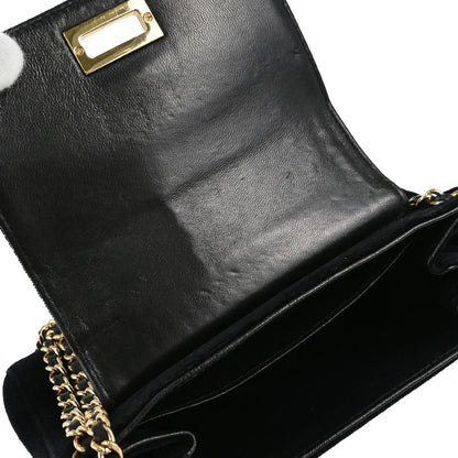 Chanel 2001-2003 Black Velvet Choco Bar Mademoiselle Lock Shoulder Bag