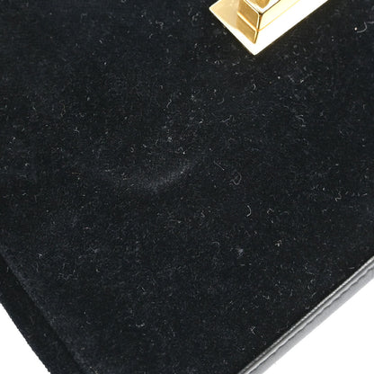 Chanel 2001-2003 Black Velvet Choco Bar Mademoiselle Lock Shoulder Bag