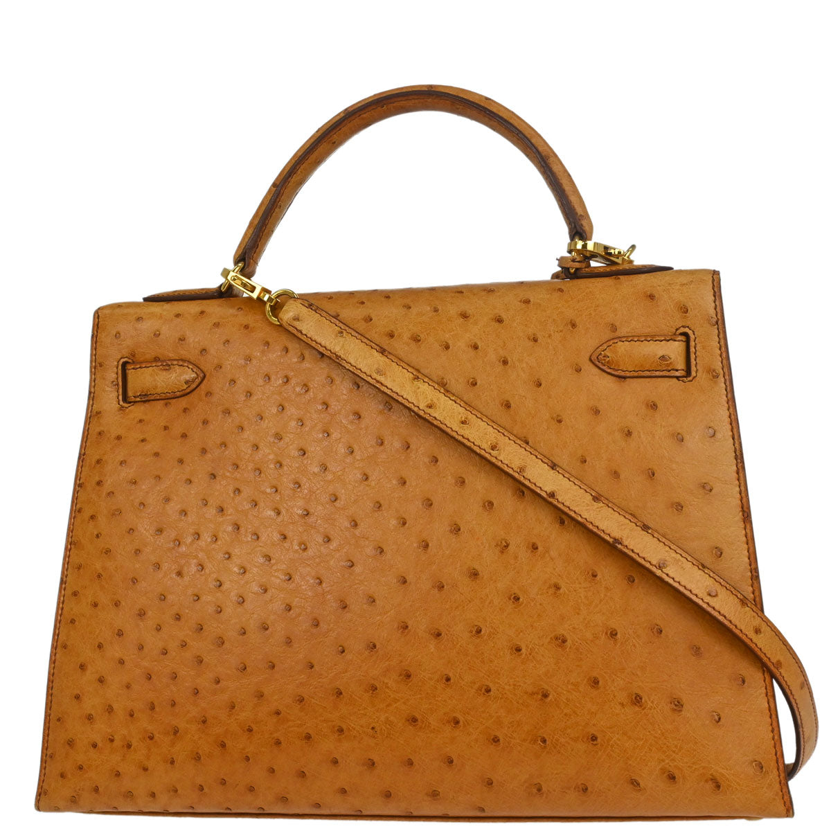 Hermes * Chestnut Ostrich Kelly 32 Sellier 2way Shoulder Handbag