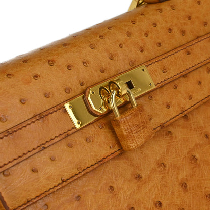 Hermes * Chestnut Ostrich Kelly 32 Sellier 2way Shoulder Handbag