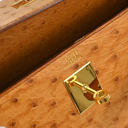 Hermes * Chestnut Ostrich Kelly 32 Sellier 2way Shoulder Handbag