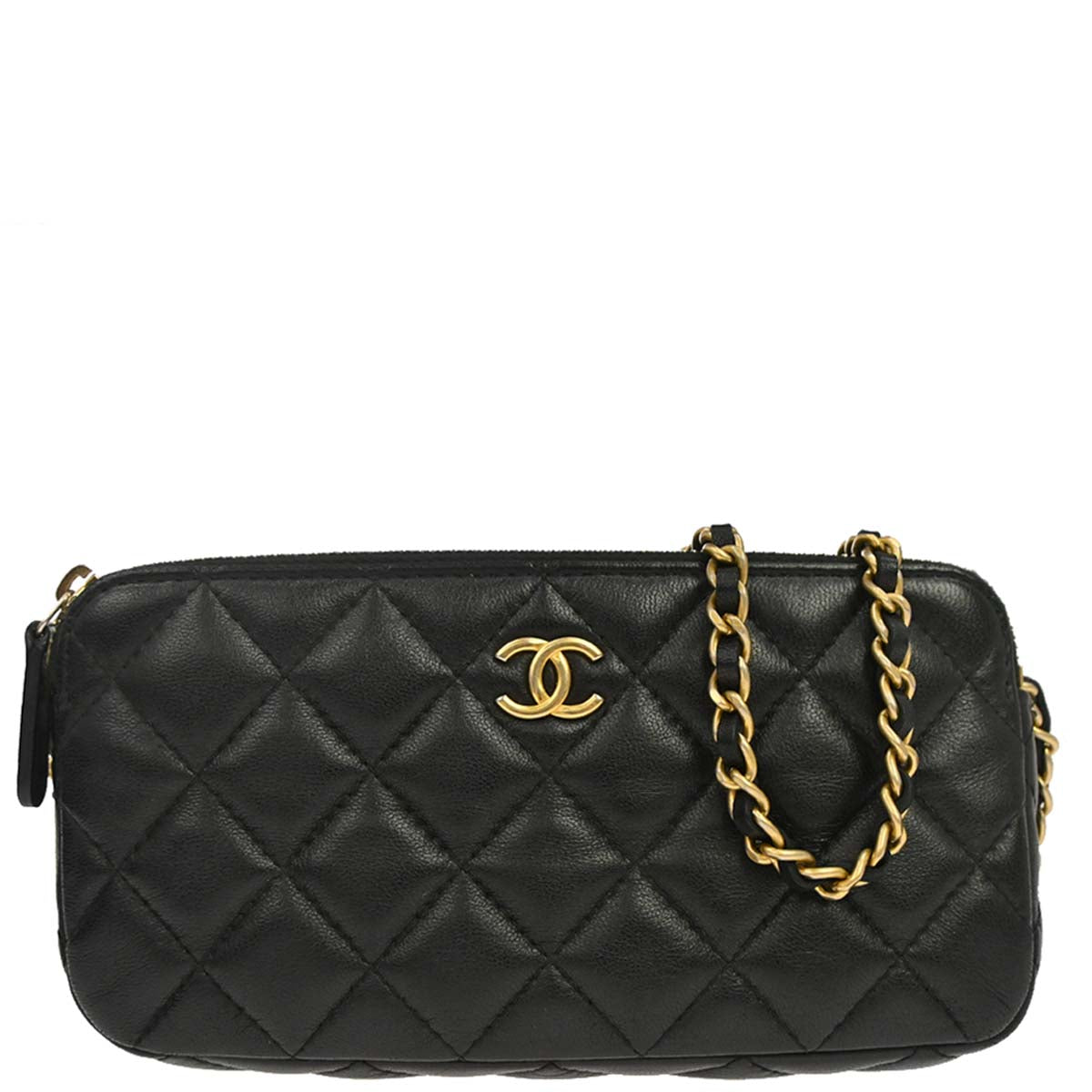 Chanel Black Lambskin Double Zip Chain WOC Shoulder Bag