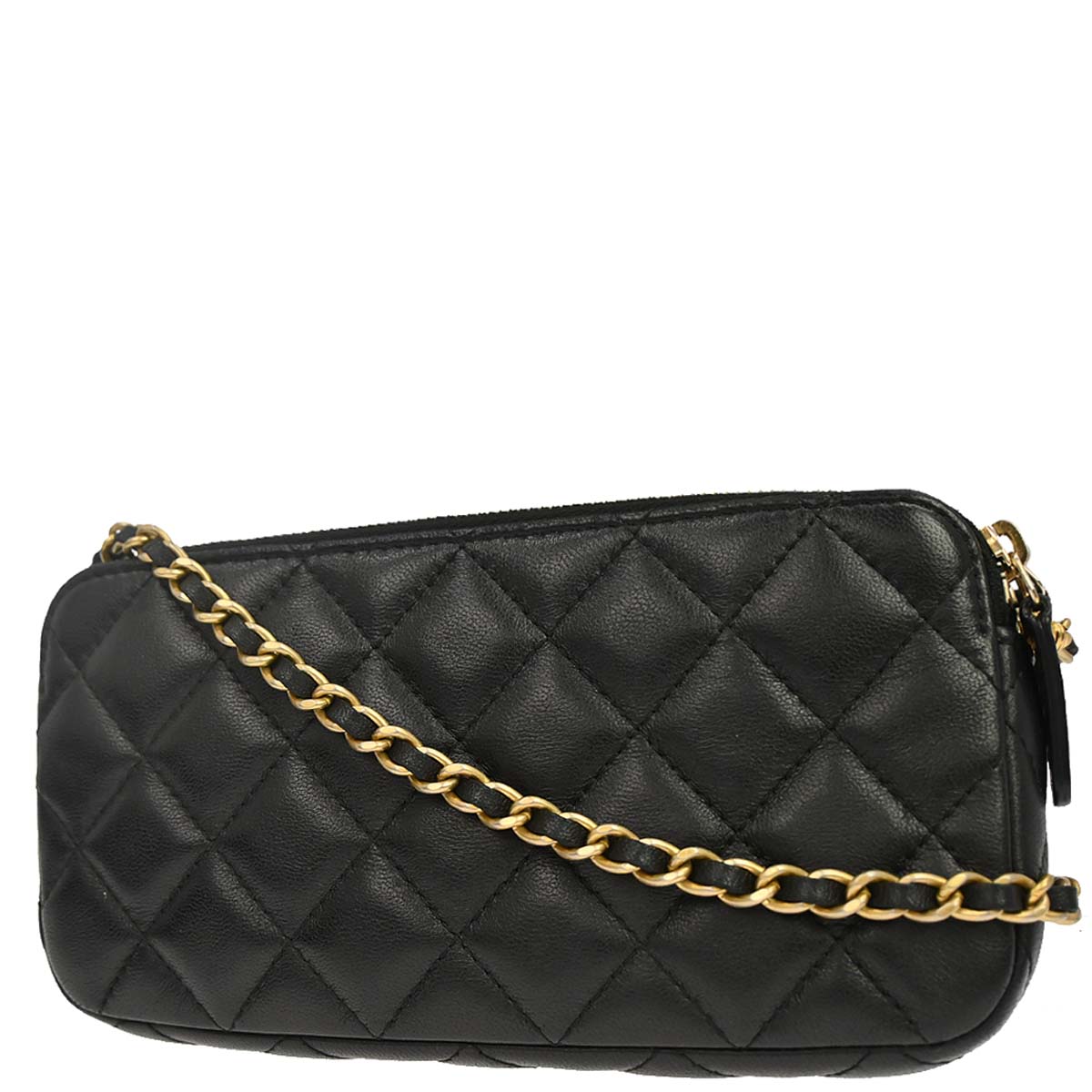 Chanel Black Lambskin Double Zip Chain WOC Shoulder Bag