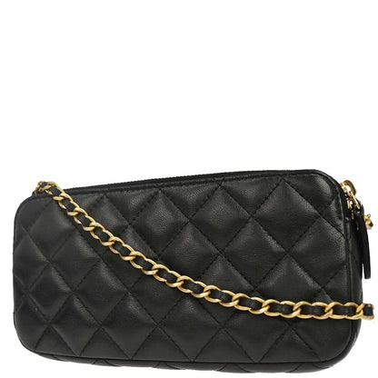 Chanel Black Lambskin Double Zip Chain WOC Shoulder Bag